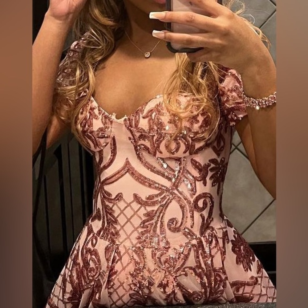 Pink prom sequin lace up dress - (S)